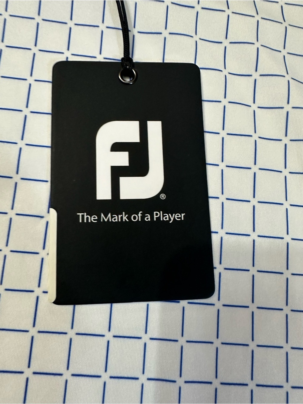 NWT FootJoy Men’s Large White Polo with Navy Grid Pattern see measurements - Picture 4 of 8